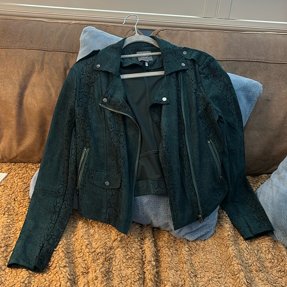 Beautiful dark green jacket, short & stylish with black inlay.